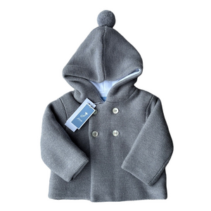 Jacadi Paris NWT Heather Gray Baby Knitted Burnous Jacket Pom Pom Hood 6 months